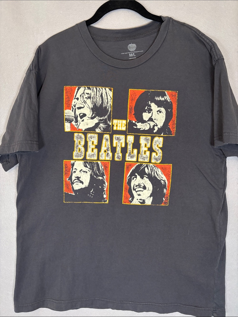 The Beatles Short Sleeve Tee - Charcoal with Yellow & Orange Graphic